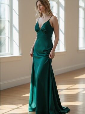 IRO Emerald Teal V-Neck Spaghetti Strap Prom Dress for prom for bridesmaid.
